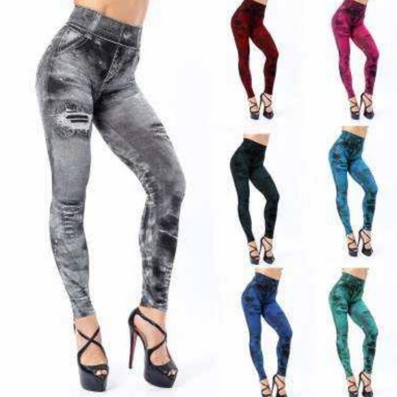 NWOT Navy Blue High Waist Stretch Leggings - Picture 2 of 2